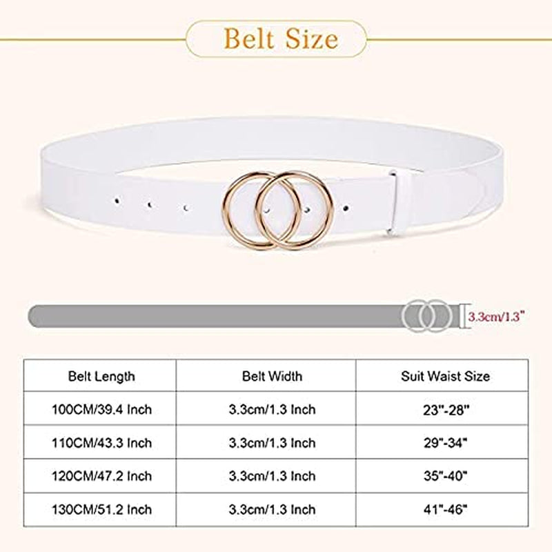 Women Leather Belt Fashion Double O-Ring Soft Faux Leather Waist Belts for Jeans Dress Apparel & Accessories > Clothing Accessories > Belts SUOSDEY