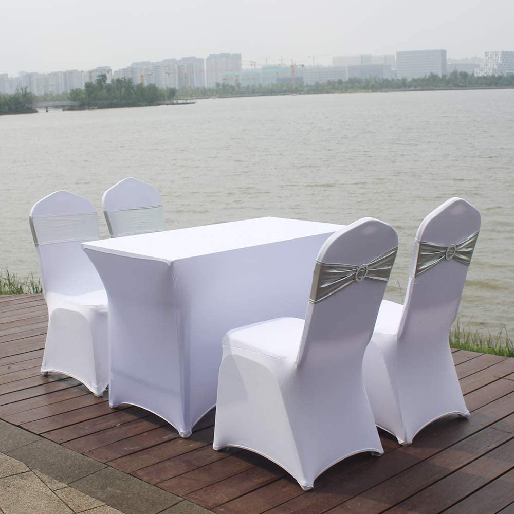 Sweeteasy 50Pcs Metallic Silver Spandex Chair Sashes, Durable Workmanship,Stretch Bows with Buckle Stretchable for Christmas Wedding Party Banquet Event Baby Shower Birthday Celebration Decoration Apparel & Accessories > Clothing Accessories > Sashes SweetEasy