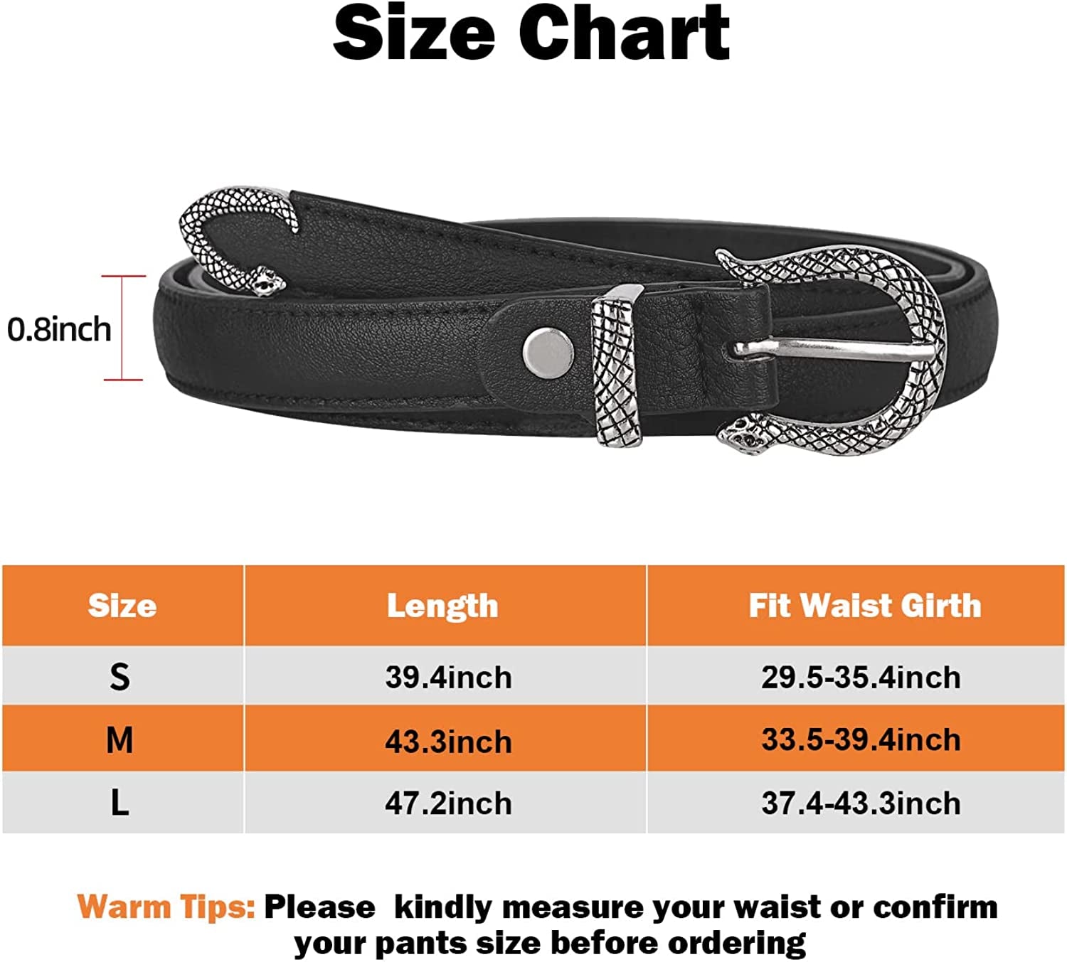 FIORETTO Women Fashion Belt with Snake Buckle Apparel & Accessories > Clothing Accessories > Belts FIORETTO