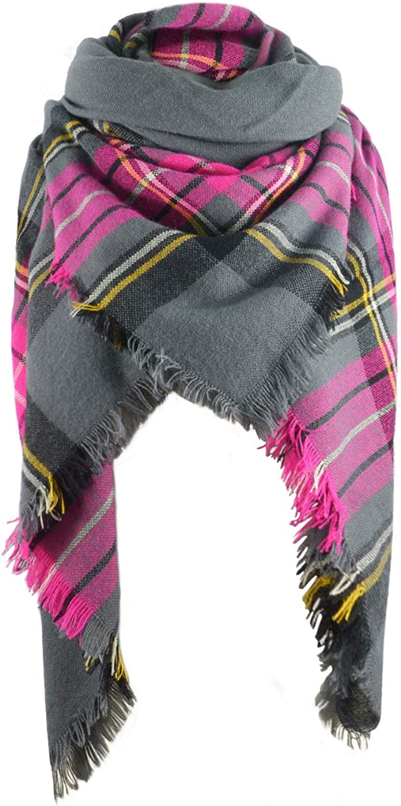 Century Star Women'S Fall Winter Scarf Classic Tassel Plaid Scarf Warm Tartan Wrap Shawl Apparel & Accessories > Clothing Accessories > Scarves & Shawls Century Star Gray Pink One Size