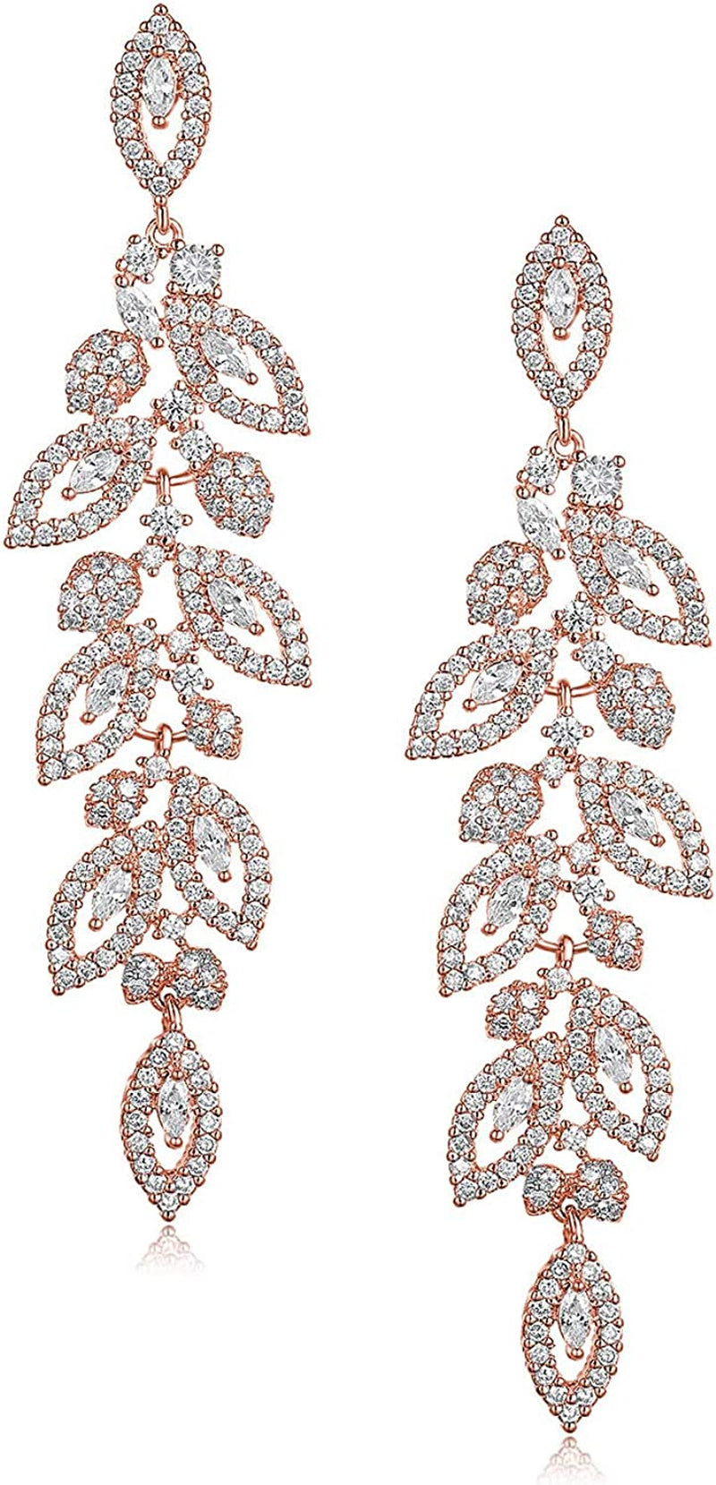 SWEETV Wedding Bridal Chandelier Earrings, Crystal Rhinestone Drop Dangle Earrings for Women Brides Apparel & Accessories > Jewelry > Earrings SWEETV 01.Rose Gold