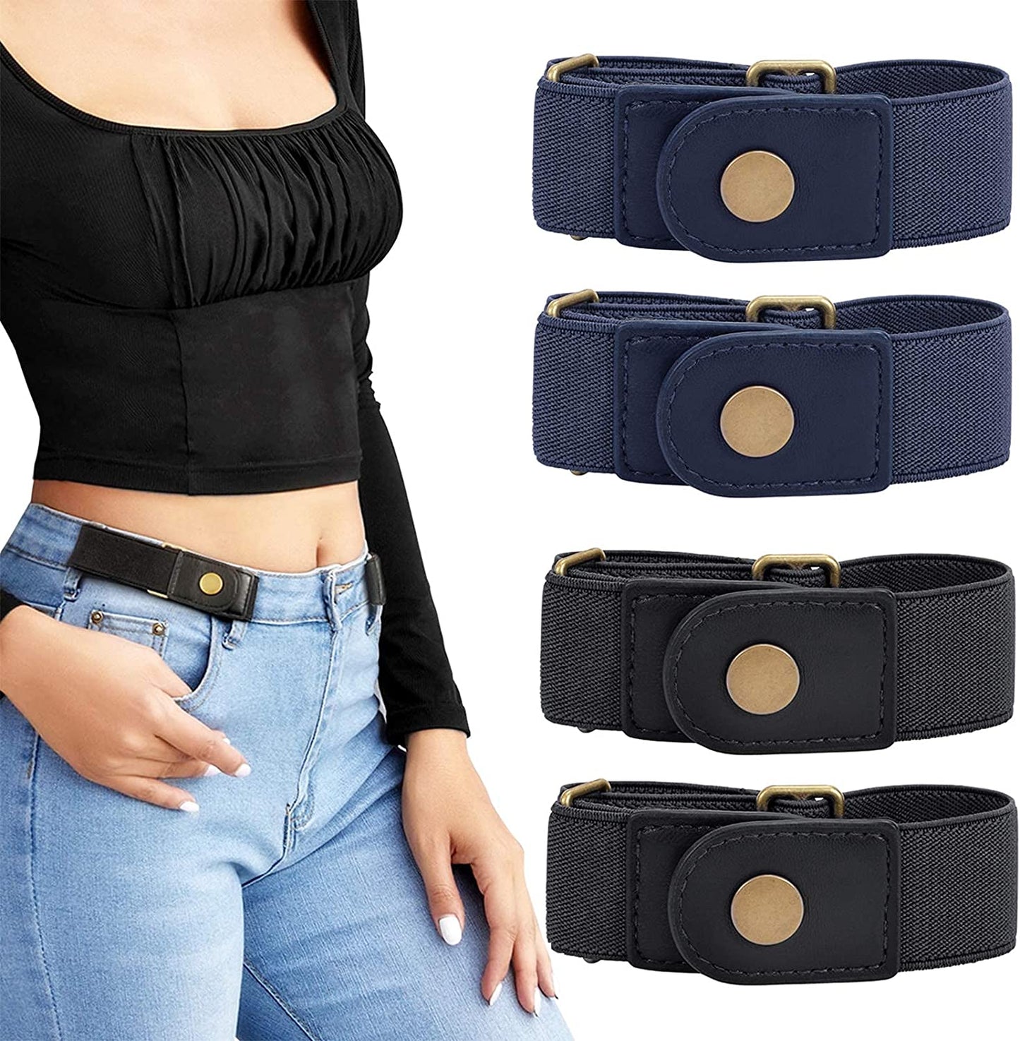 No Buckle Stretch Belt for Women/Men—2 Pack Elastic Invisible Belt for Jeans Apparel & Accessories > Clothing Accessories > Belts LEACOOLKEY K-2 Black+2 Blue Fits 2 loop size 4"-6"
