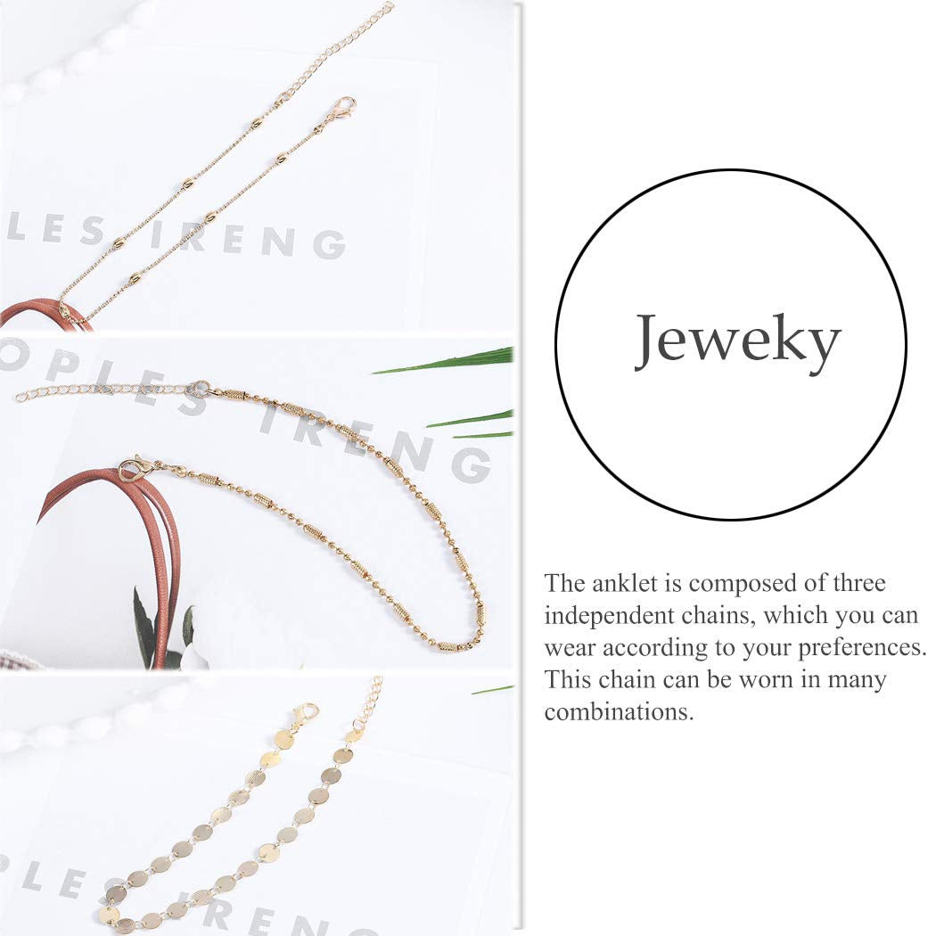 Jeweky Boho Layered Sequines Anklets Beads Foot Jewelry Chain Ankle Bracelets for Women and Girls (Gold) Apparel & Accessories > Jewelry > Anklets Jeweky