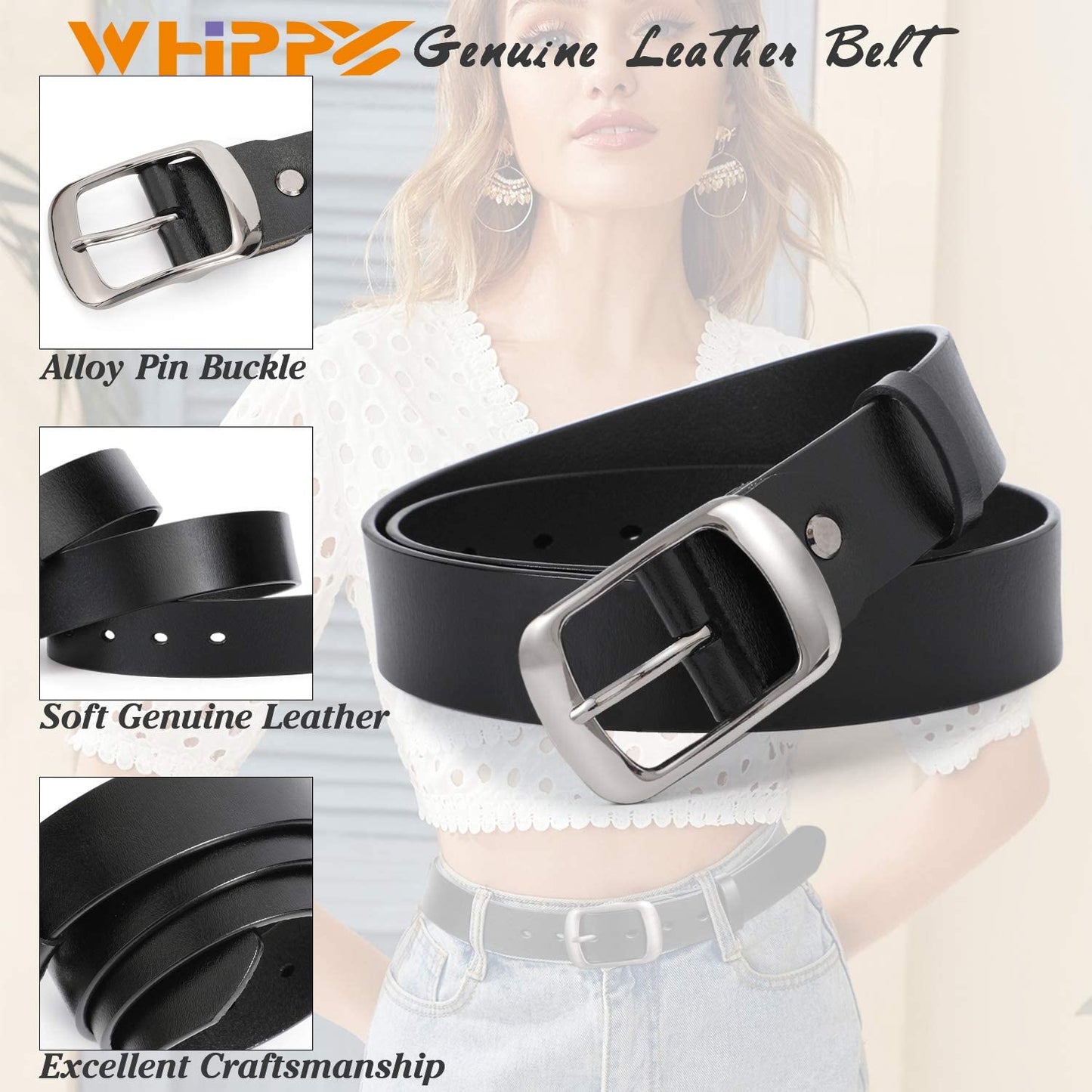 Women Leather Belts for Jeans Pants Fashion Dress Belt for Women with Solid Pin Buckle by WHIPPY Apparel & Accessories > Clothing Accessories > Belts WHIPPY