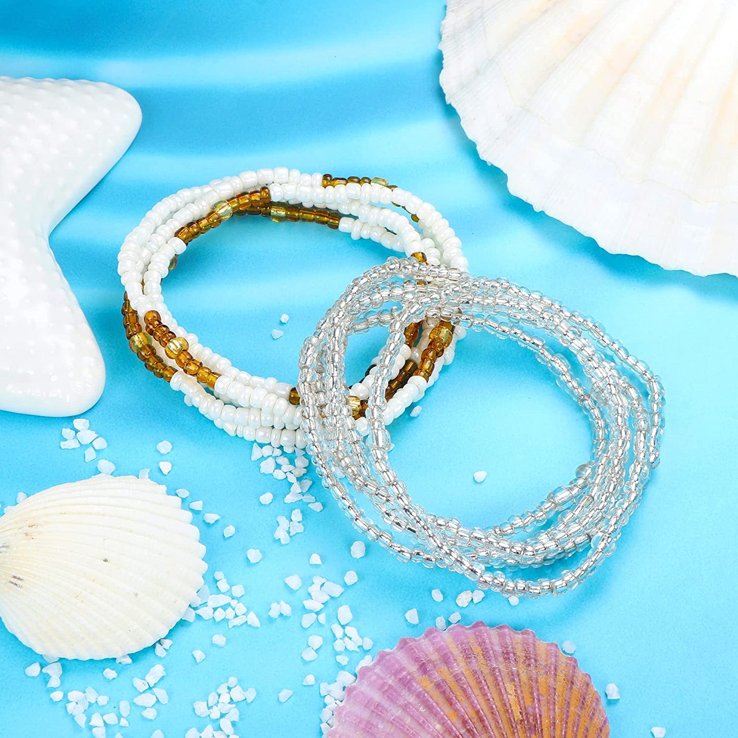 THUNARAZ 32-50 Inch Waist Beads for Women Colorful African Waist Beads plus Size Elastic Waist Chain Belly Beads Summer Beach Body Belly Chain Jewelry Apparel & Accessories > Jewelry > Body Jewelry THUNARAZ