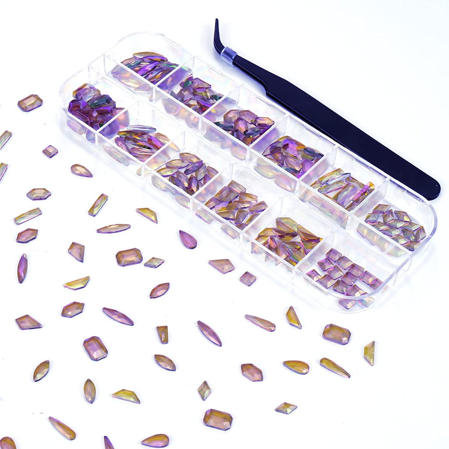 Rhinestones for Nails Kit,3486Pcs round AB Nail Rhinestones 354Pcs 3D Multi Shapes Flatback Nail Crystals Diamonds for Nail Design DIY Nail Salon Manicure Decoration Health & Beauty > Personal Care > Cosmetics > Cosmetic Tools > Nail Tools Ailipu Aurora Purple -240pcs