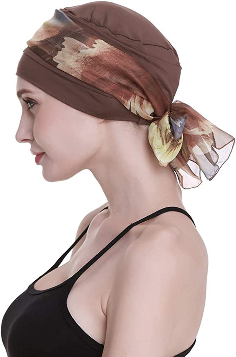 Elegant Chemo Cap with Silky Scarfs for Cancer Women Hair Loss Sleep Beanie Apparel & Accessories > Clothing Accessories > Headwear FocusCare