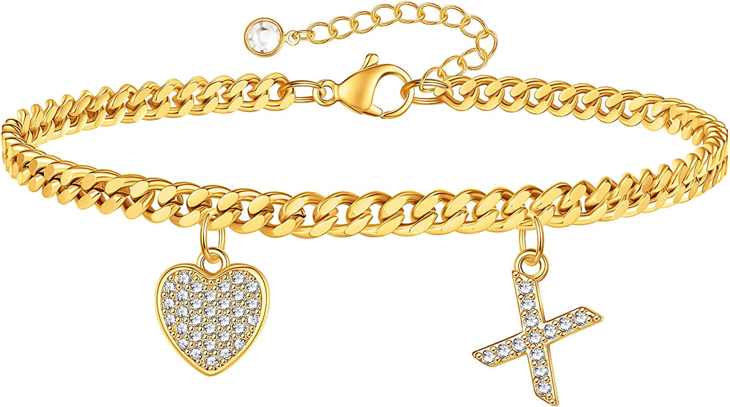 Gold Heart Ankle Bracelets for Women 14K Gold Plated Initial Charm Gold Anklets for Women Cuban Link Chain Heart Anklet Bracelets for Women Apparel & Accessories > Jewelry > Anklets BRIJEWLIC X