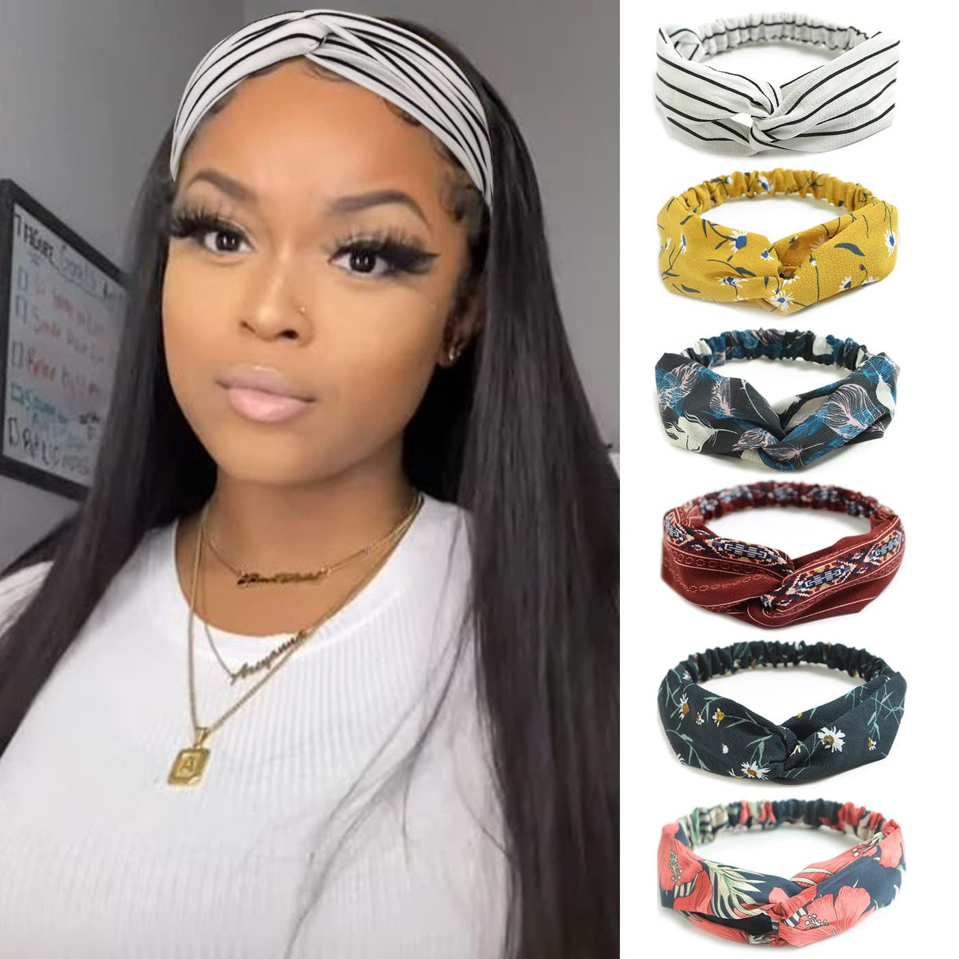 DRESHOW Twist Bow Wire Headbands Vintage Head Wrap Rabbit Ear Wired Hairbands Hair Holder Hair Accessory for Women and Girls 6 Pack Apparel & Accessories > Clothing Accessories > Bandanas & Headties DRESHOW 6 Pack Chiffon with Elastic A