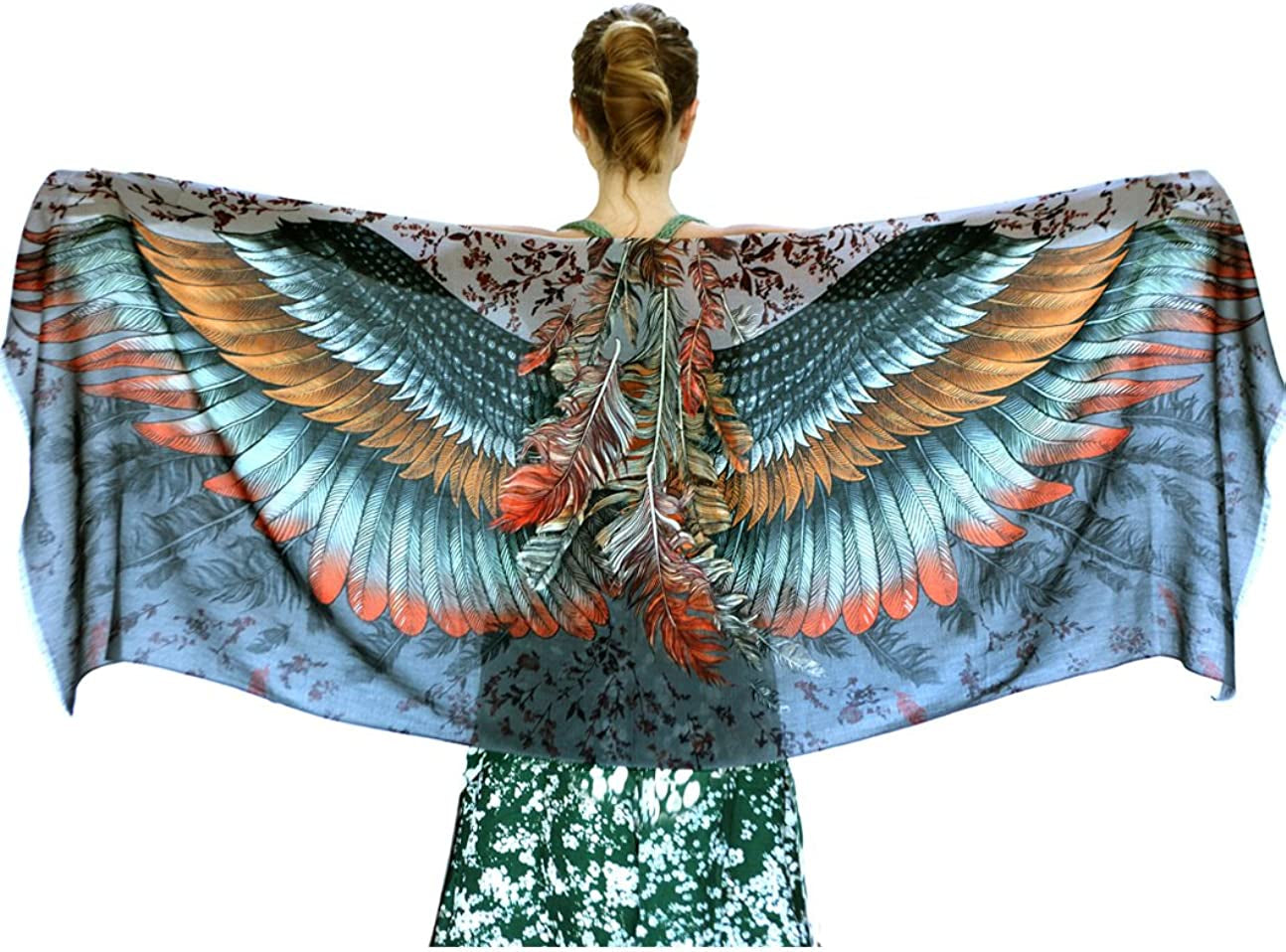 Bird Feathers Hand Painted & Printed Pure Cotton Shawl Scarf Apparel & Accessories > Clothing Accessories > Scarves & Shawls Shovava Copper Fire