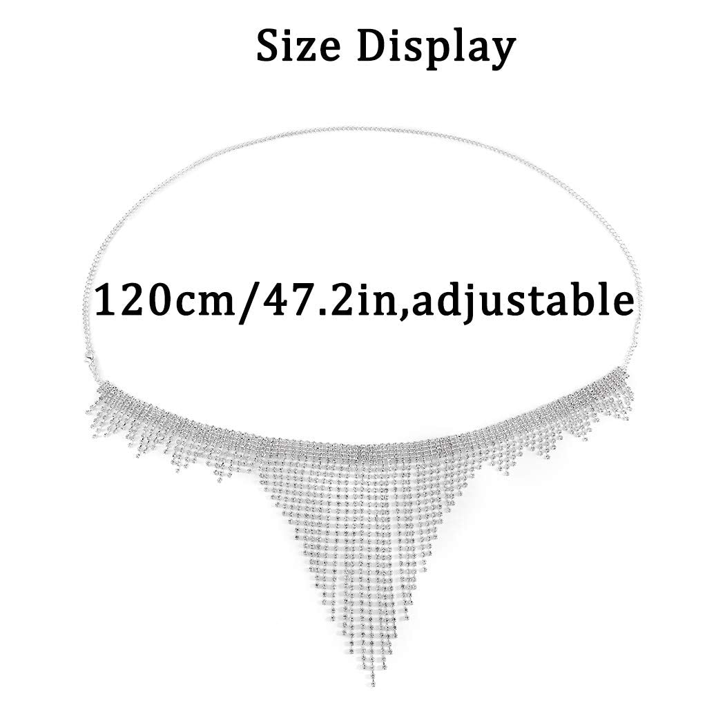 Sethain Boho Rhinestone Body Chain Silver Shiny Crystal Underwear Waist Chain Tassel Bikini Panties Nightclub Body Jewelry Accessories for Women and Girls Apparel & Accessories > Jewelry > Body Jewelry Sethain