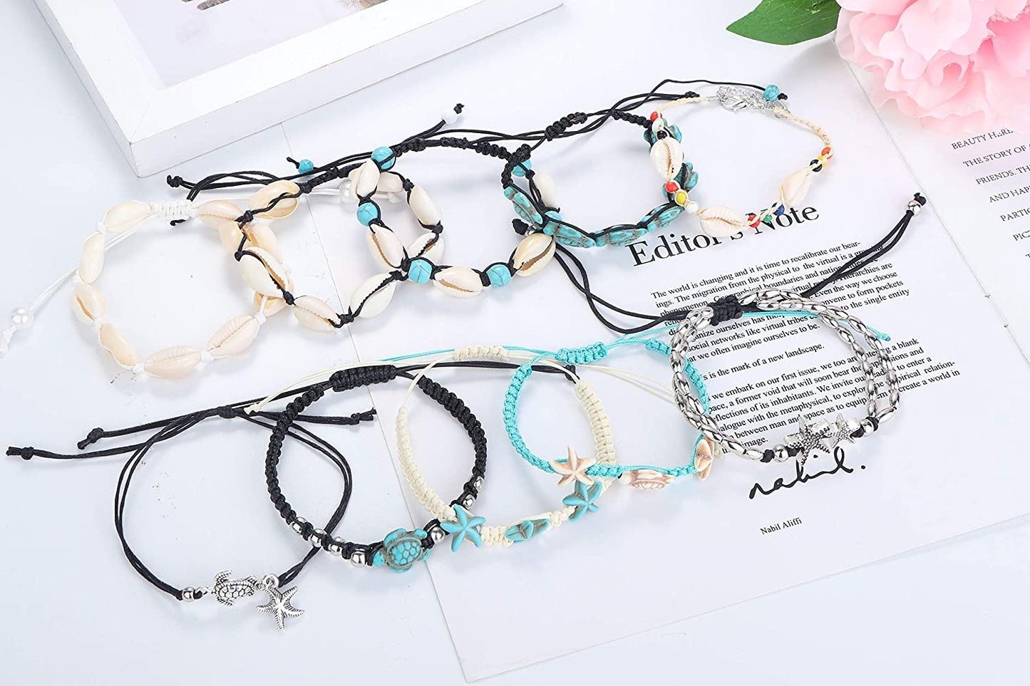 LOYALLOOK 10PCS Shell Turtle Ankle Bracelets Handmade Boho Anklet Jewelry Adjustable Natural Cowrie Shell Beach Bead Anklet for Women Apparel & Accessories > Jewelry > Anklets LOYALLOOK