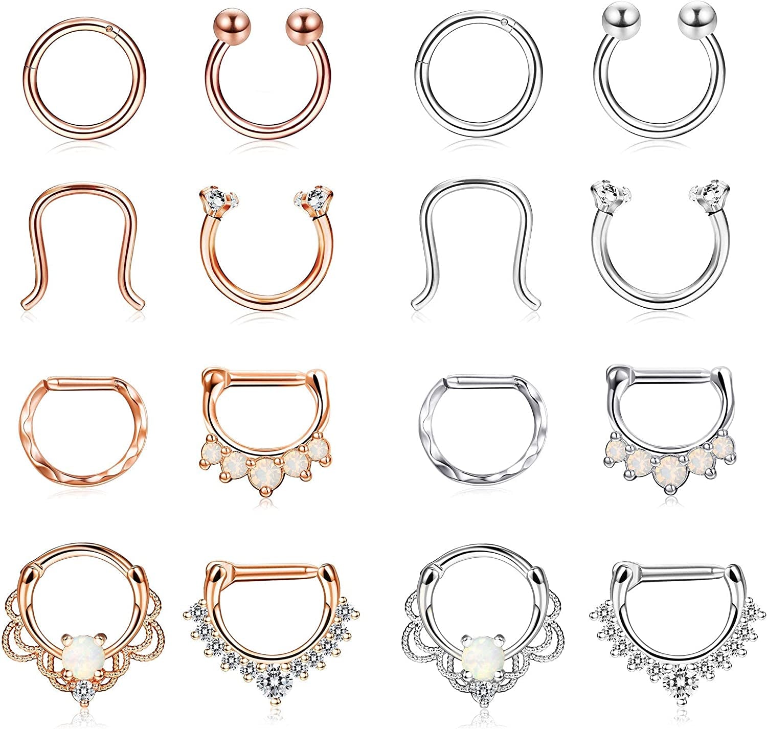 FINREZIO 16PCS 16G Stainless Steel Septum Piercing Nose Rings Hoop Tragus Cartilage Retainer Body Piercing Jewelry Apparel & Accessories > Jewelry > Rings FINREZIO Rose gold+Silver