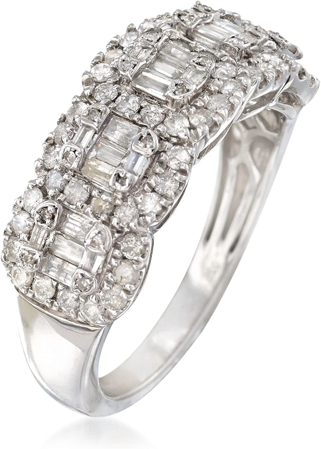 1.00 Ct. T.W. round and Baguette Diamond Ring in Sterling Silver