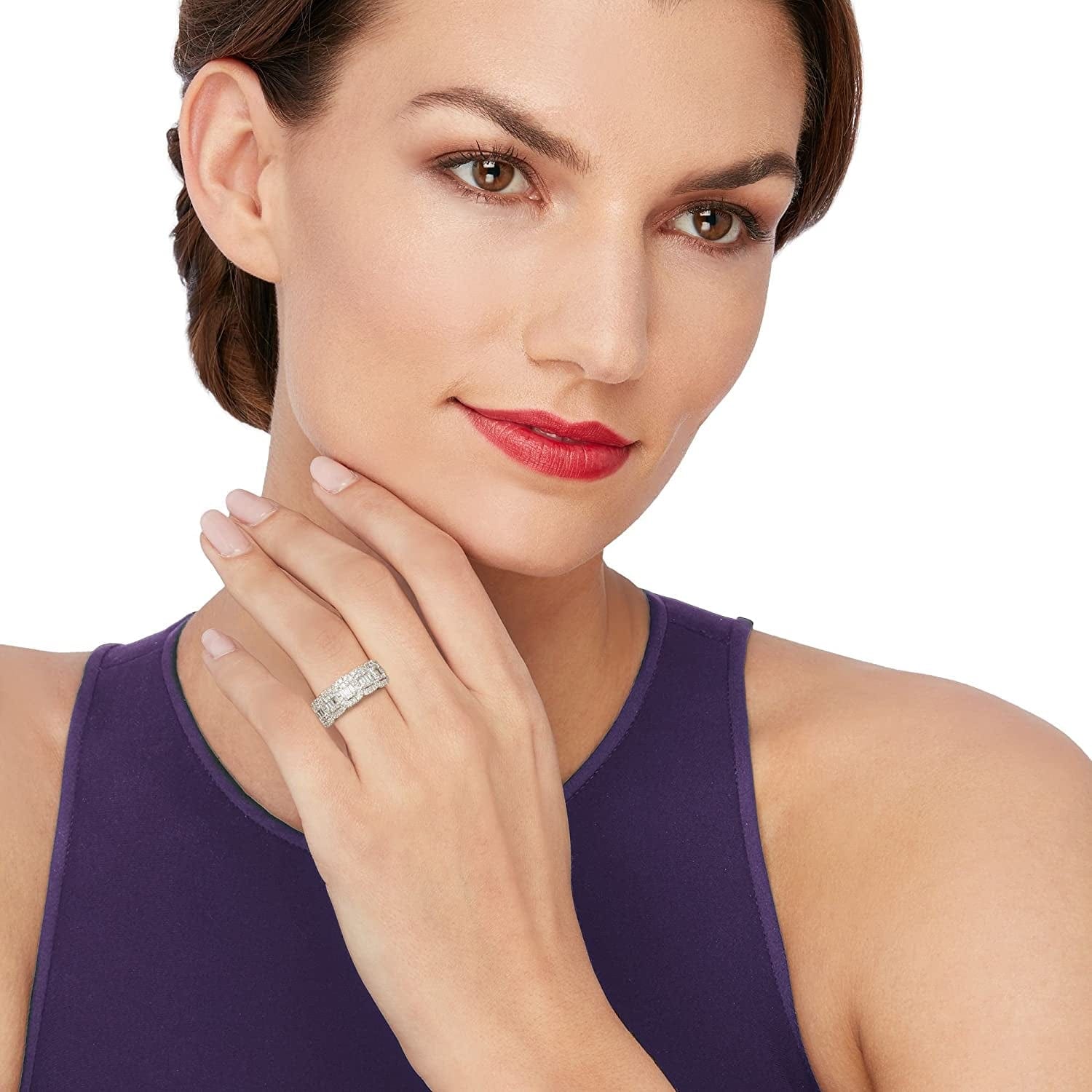 1.00 Ct. T.W. round and Baguette Diamond Ring in Sterling Silver