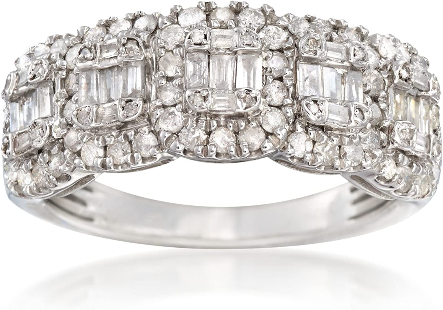 1.00 Ct. T.W. round and Baguette Diamond Ring in Sterling Silver 8