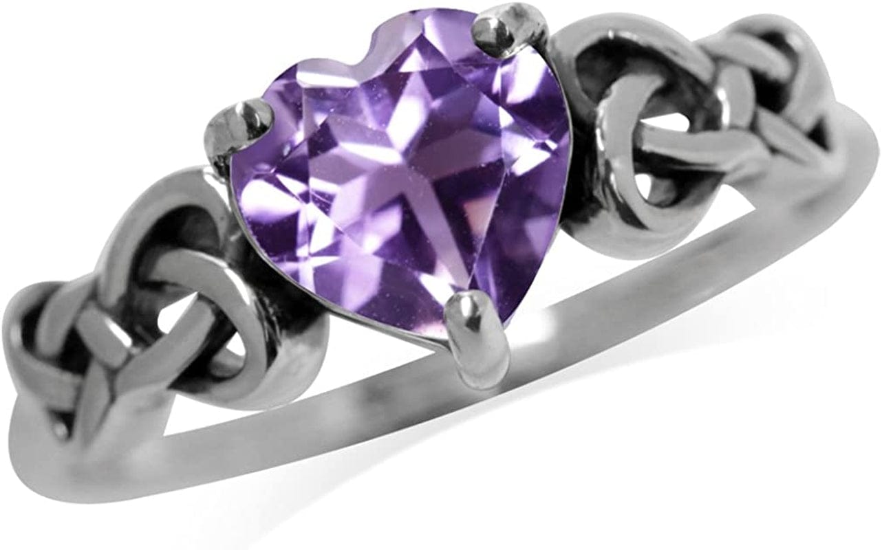 1.04Ct. Natural Heart Shape Amethyst 925 Sterling Silver Celtic Knot Ring 10
