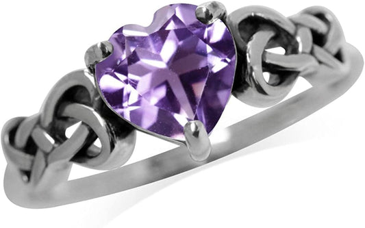1.04Ct. Natural Heart Shape Amethyst 925 Sterling Silver Celtic Knot Ring 10