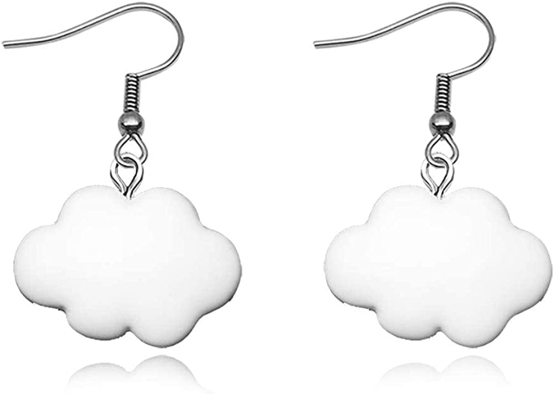 1-12 Pairs Funny Earrings Rubber Duck Gummy Bear Goldfish Water Bottle Strawberry Mushroom Boba Tea Butterfly Cloud Flowers Dinosaur Egg Earrings Cloud White