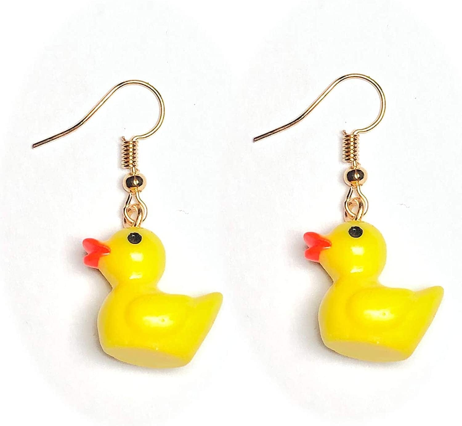 1-12 Pairs Funny Earrings Rubber Duck Gummy Bear Goldfish Water Bottle Strawberry Mushroom Boba Tea Butterfly Cloud Flowers Dinosaur Egg Earrings Rubber Duck