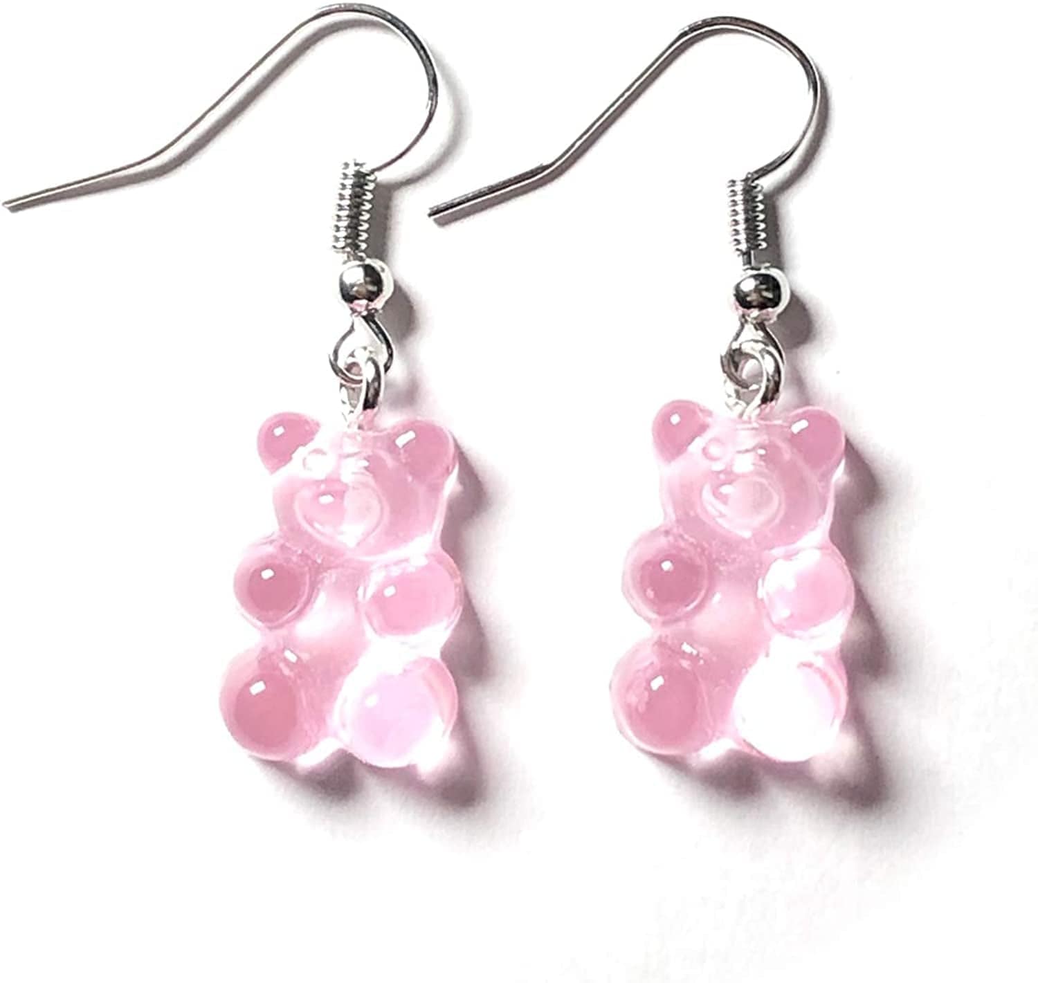 1-12 Pairs Funny Earrings Rubber Duck Gummy Bear Goldfish Water Bottle Strawberry Mushroom Boba Tea Butterfly Cloud Flowers Dinosaur Egg Earrings Gummy Bear - Pink