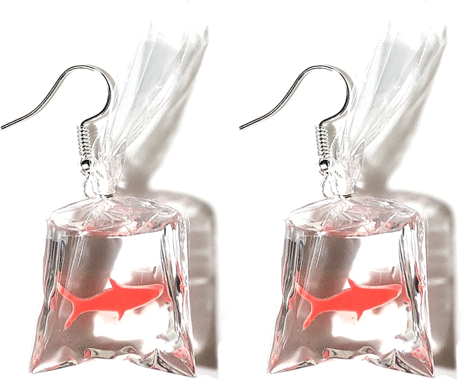 1-12 Pairs Funny Earrings Rubber Duck Gummy Bear Goldfish Water Bottle Strawberry Mushroom Boba Tea Butterfly Cloud Flowers Dinosaur Egg Earrings Fish Bag - Red