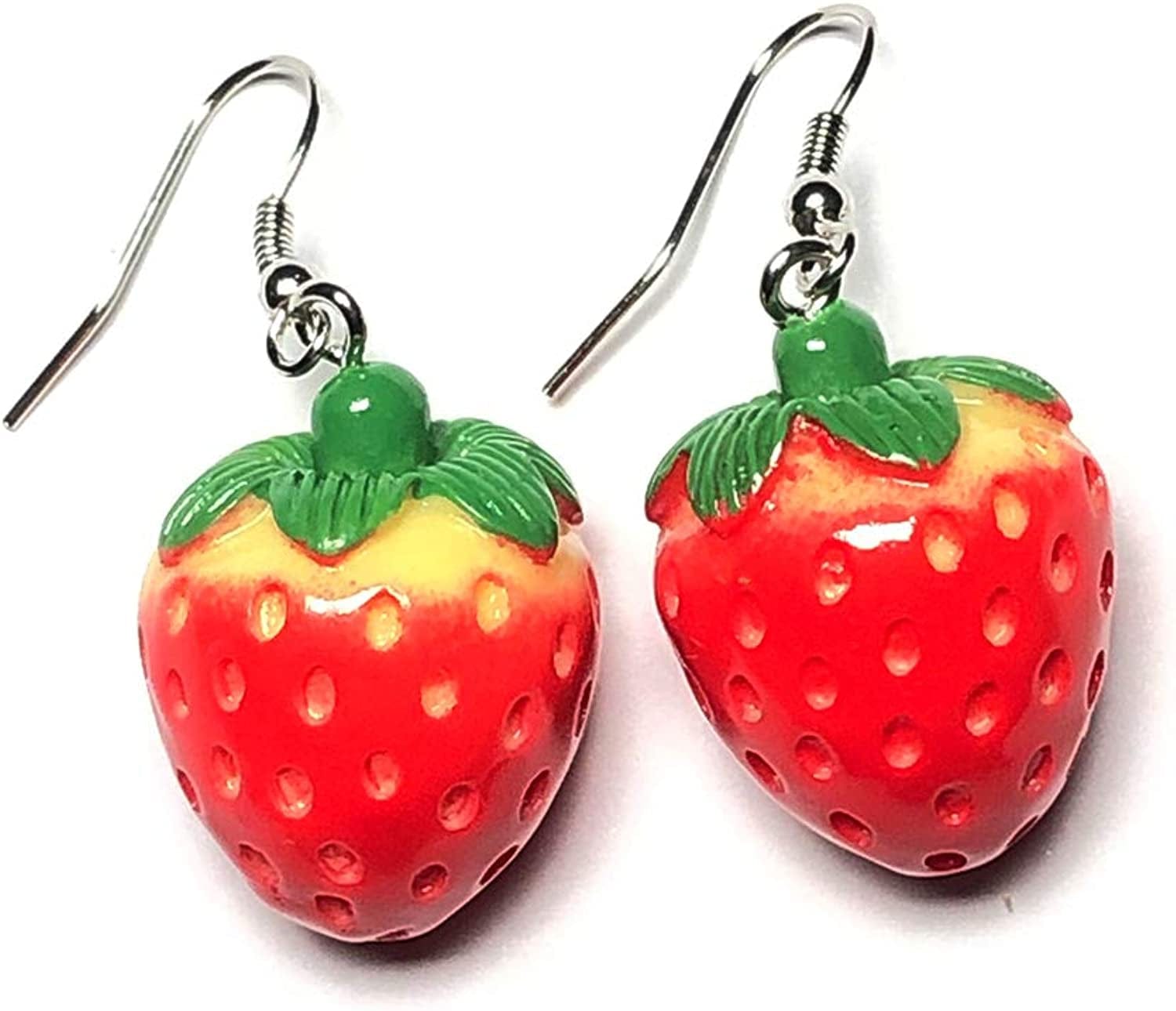 1-12 Pairs Funny Earrings Rubber Duck Gummy Bear Goldfish Water Bottle Strawberry Mushroom Boba Tea Butterfly Cloud Flowers Dinosaur Egg Earrings Strawberry