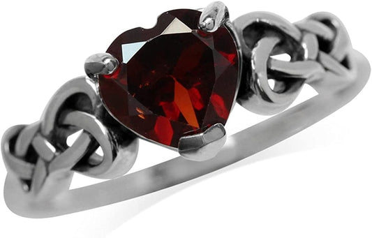 1.15Ct. Natural Heart Shape Garnet 925 Sterling Silver Celtic Knot Ring 6