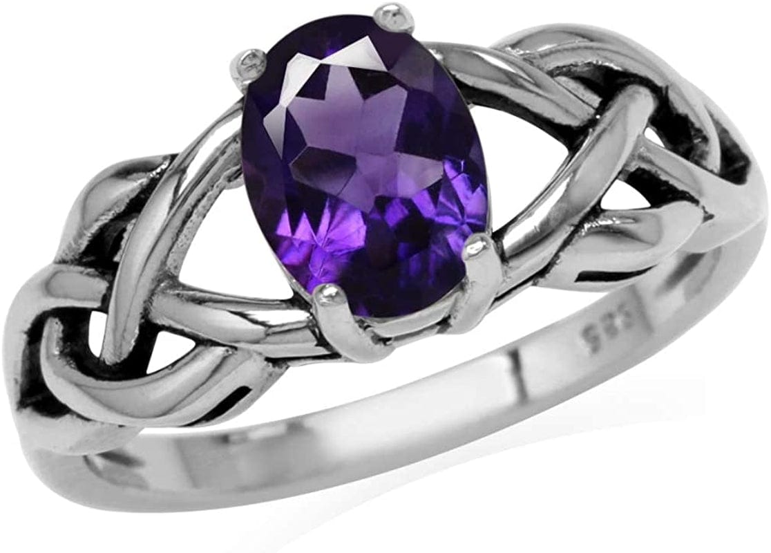 1.18Ct. Natural African Amethyst 925 Sterling Silver Celtic Knot Solitaire Ring 7