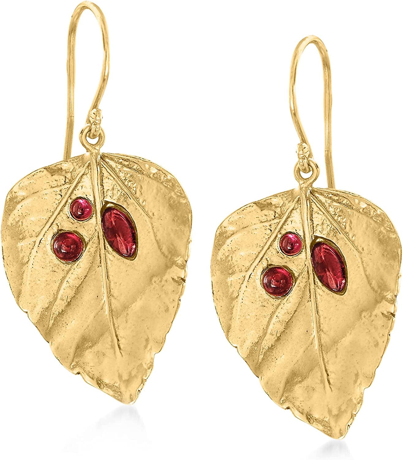 1.40 Ct. T.W. Multi-Stone Leaf Drop Earrings in 18Kt Yellow Gold over Sterling Garnet