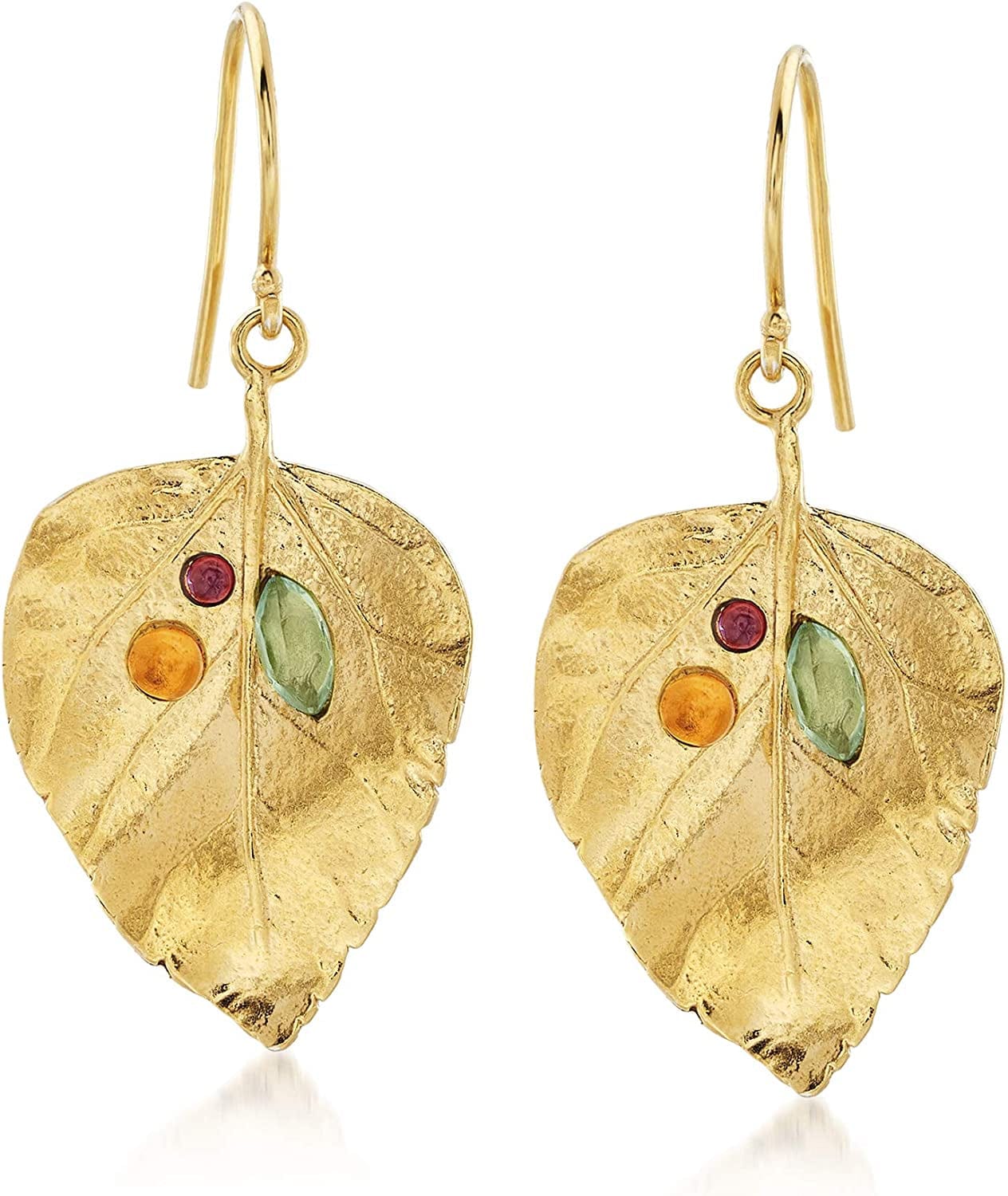 1.40 Ct. T.W. Multi-Stone Leaf Drop Earrings in 18Kt Yellow Gold over Sterling Multi-Stone