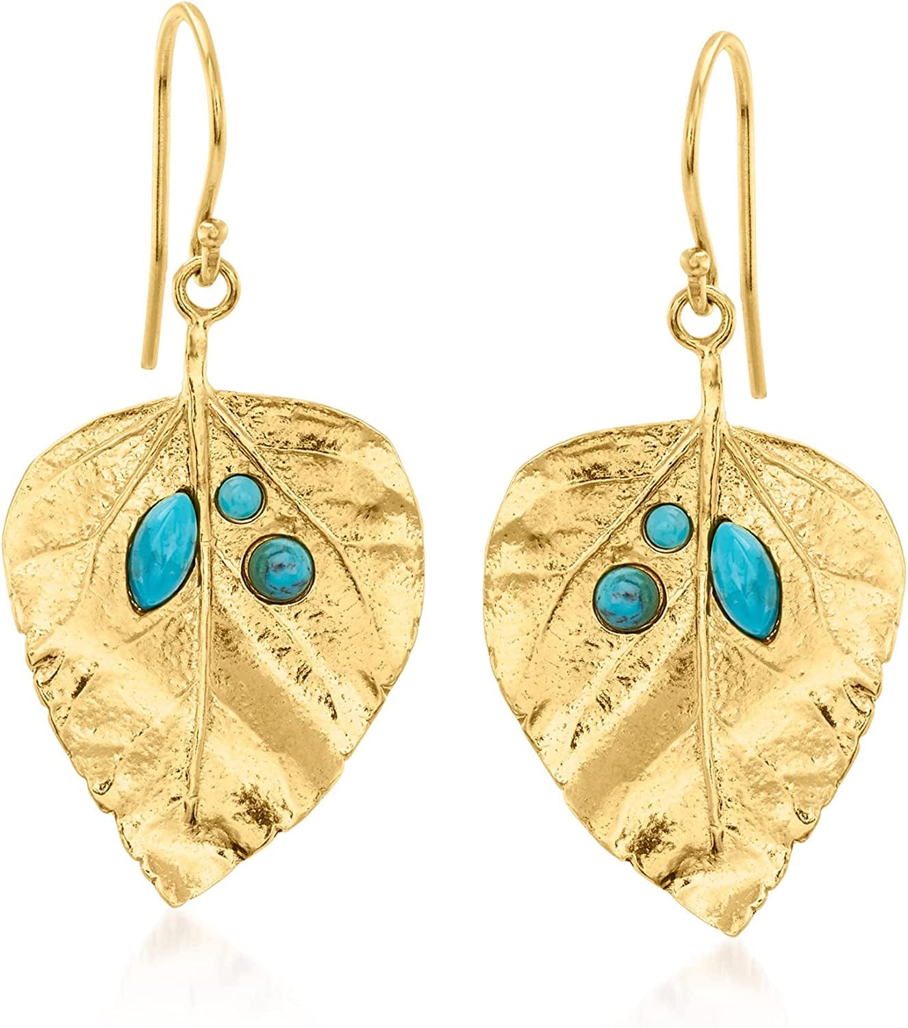 1.40 Ct. T.W. Multi-Stone Leaf Drop Earrings in 18Kt Yellow Gold over Sterling Turquoise