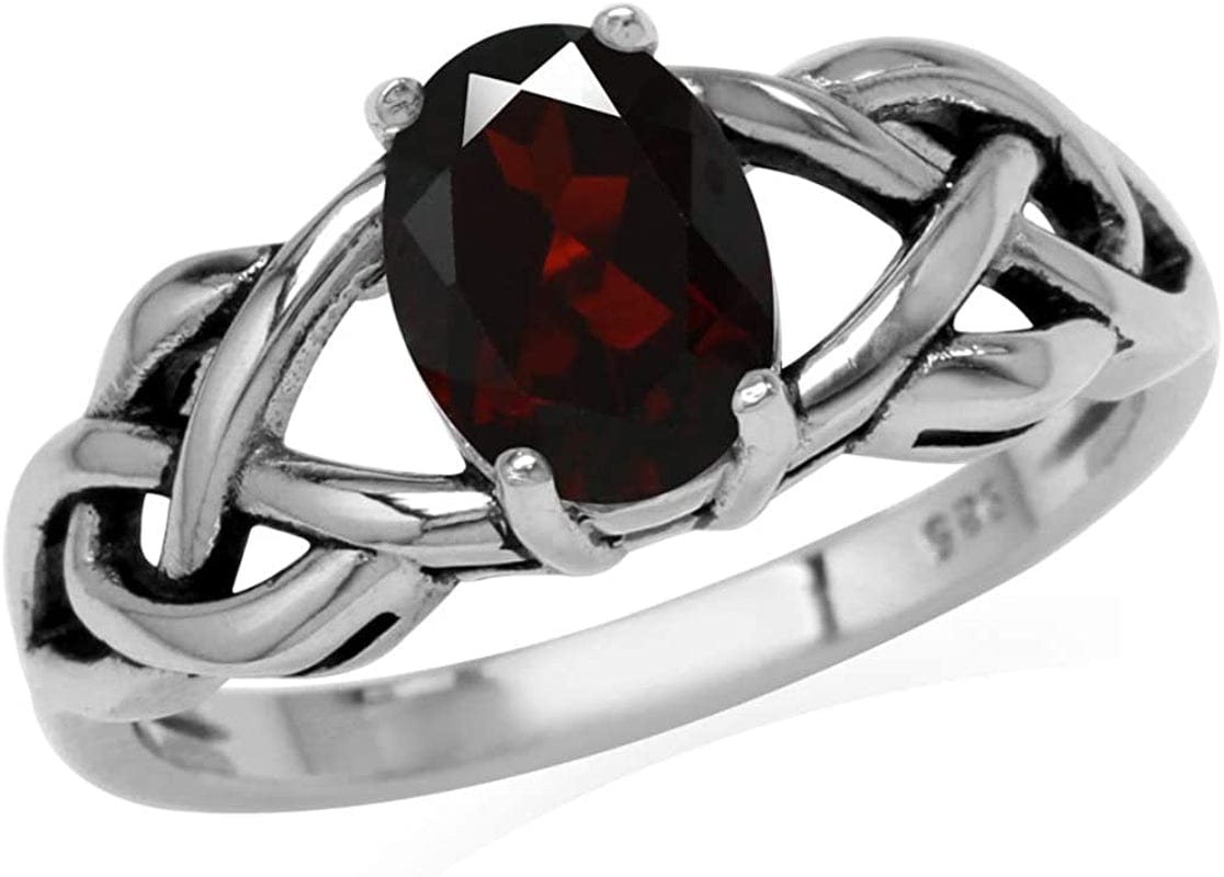 1.4Ct. 8X6Mm Natural Oval Shape Garnet 925 Sterling Silver Celtic Knot Solitaire Ring 12