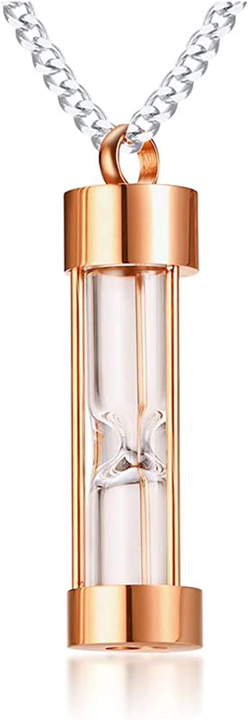 1-5 Pcs Stainless Steel Timeless Hourglass Glass Necklace Charm Cremation Urn Ash Holder Pendant Necklace Keepsake Memorial Jewelry for Men Women with Chain Rose Gold-hourglass / 1* pendant