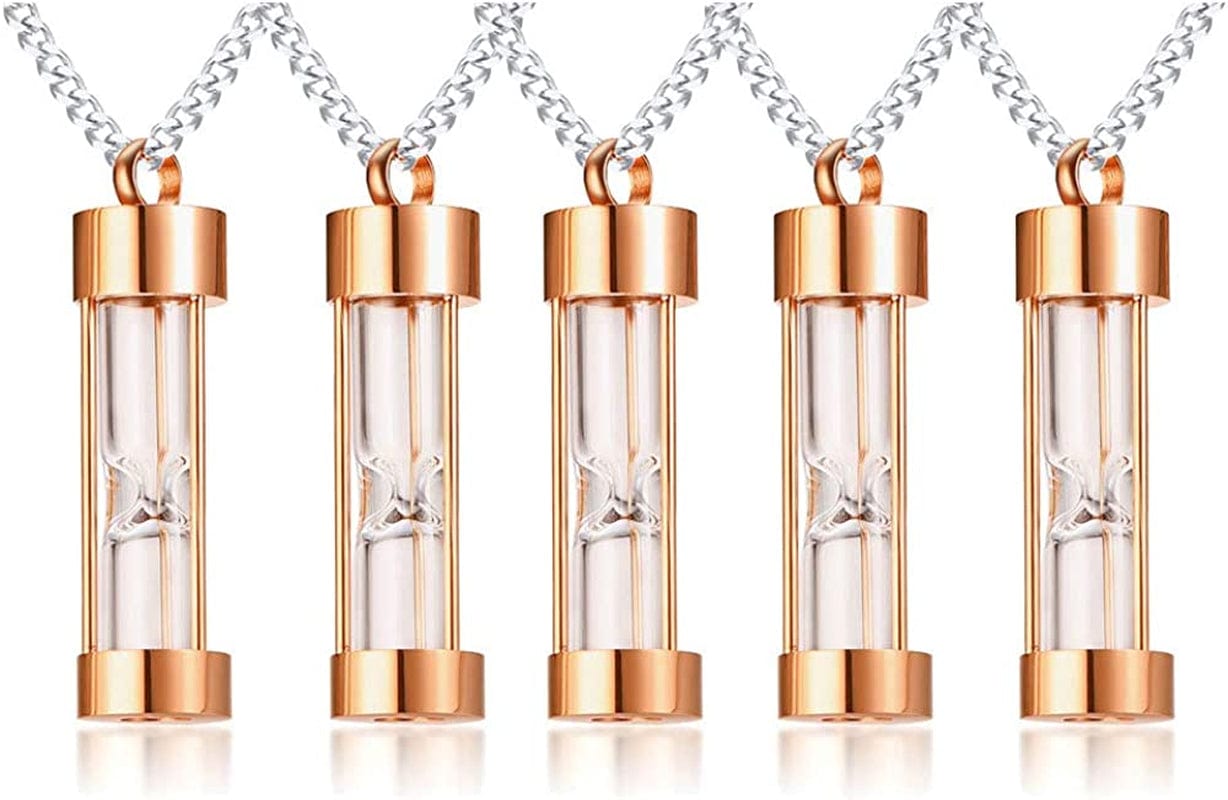 1-5 Pcs Stainless Steel Timeless Hourglass Glass Necklace Charm Cremation Urn Ash Holder Pendant Necklace Keepsake Memorial Jewelry for Men Women with Chain Rose Gold-hourglass / 5* pendants