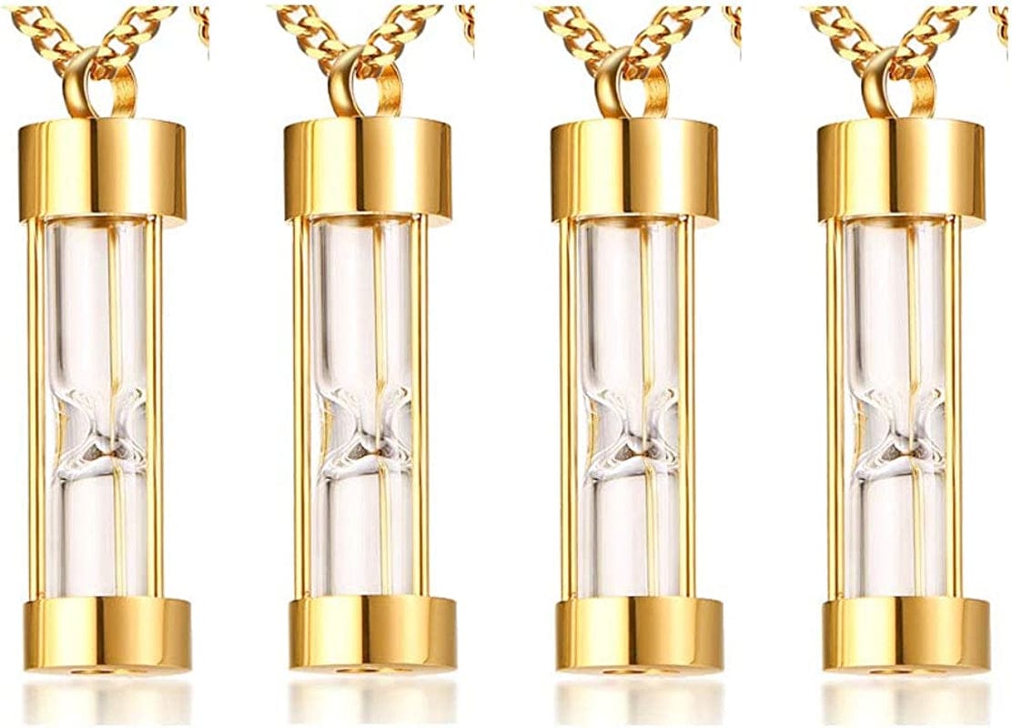 1-5 Pcs Stainless Steel Timeless Hourglass Glass Necklace Charm Cremation Urn Ash Holder Pendant Necklace Keepsake Memorial Jewelry for Men Women with Chain Gold plated-hourglass / 4* pendants