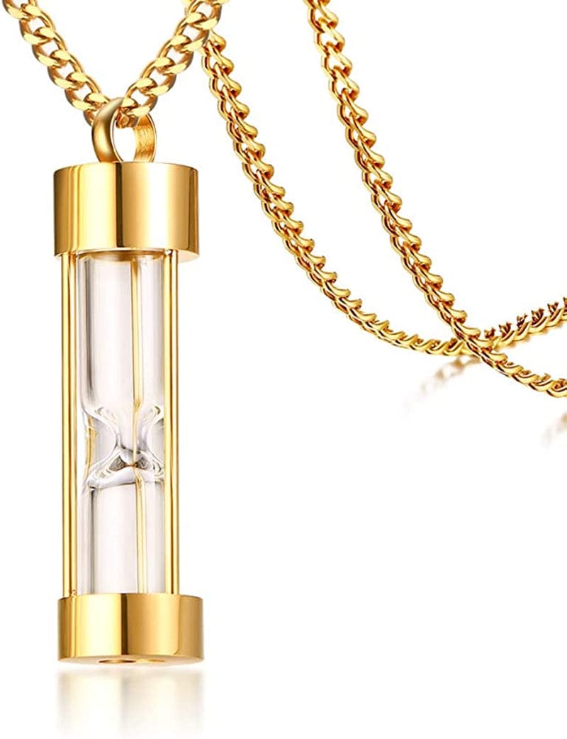 1-5 Pcs Stainless Steel Timeless Hourglass Glass Necklace Charm Cremation Urn Ash Holder Pendant Necklace Keepsake Memorial Jewelry for Men Women with Chain Gold plated-hourglass / 1* pendant