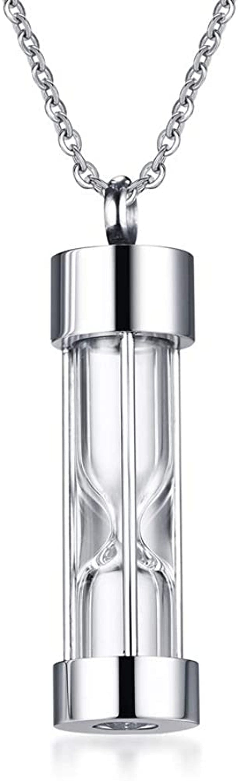 1-5 Pcs Stainless Steel Timeless Hourglass Glass Necklace Charm Cremation Urn Ash Holder Pendant Necklace Keepsake Memorial Jewelry for Men Women with Chain Silver hourglass / 1* pendant