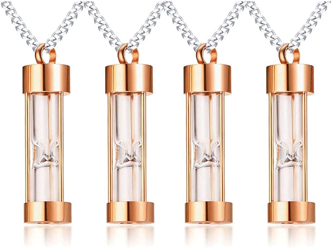 1-5 Pcs Stainless Steel Timeless Hourglass Glass Necklace Charm Cremation Urn Ash Holder Pendant Necklace Keepsake Memorial Jewelry for Men Women with Chain Rose Gold-hourglass / 4* pendants
