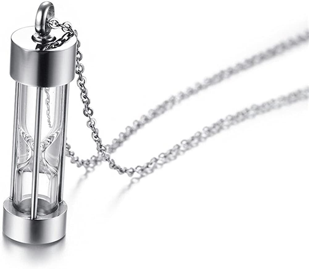 1-5 Pcs Stainless Steel Timeless Hourglass Glass Necklace Charm Cremation Urn Ash Holder Pendant Necklace Keepsake Memorial Jewelry for Men Women with Chain