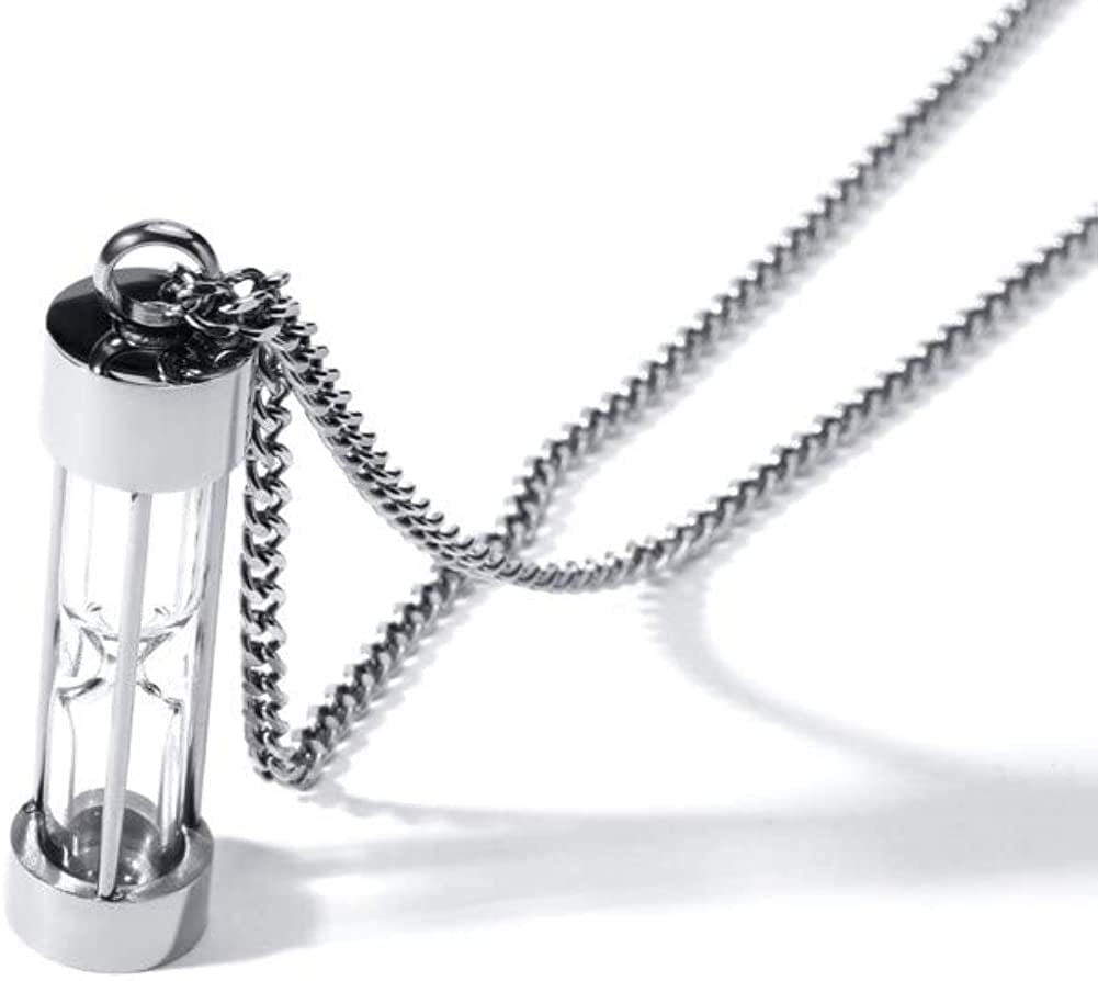 1-5 Pcs Stainless Steel Timeless Hourglass Glass Necklace Charm Cremation Urn Ash Holder Pendant Necklace Keepsake Memorial Jewelry for Men Women with Chain