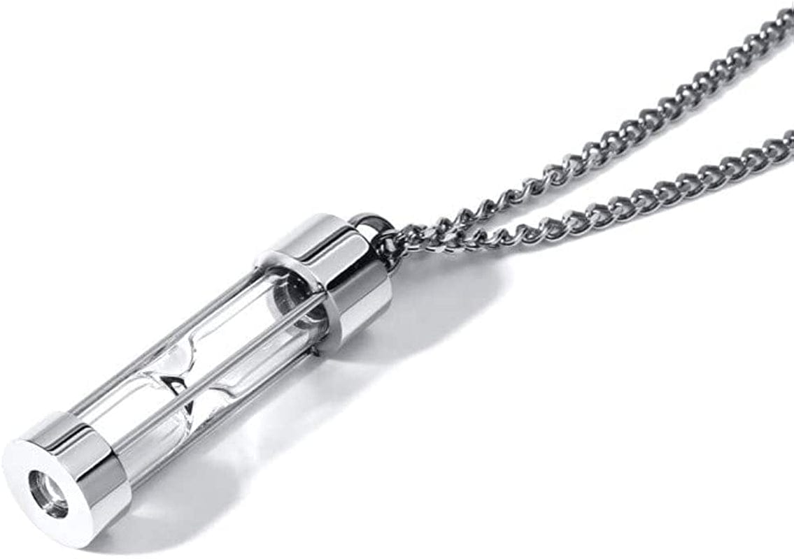 1-5 Pcs Stainless Steel Timeless Hourglass Glass Necklace Charm Cremation Urn Ash Holder Pendant Necklace Keepsake Memorial Jewelry for Men Women with Chain