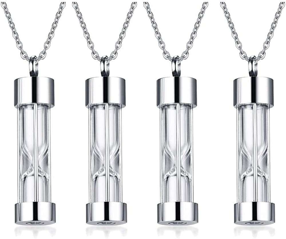 1-5 Pcs Stainless Steel Timeless Hourglass Glass Necklace Charm Cremation Urn Ash Holder Pendant Necklace Keepsake Memorial Jewelry for Men Women with Chain Silver hourglass / 4* pendants