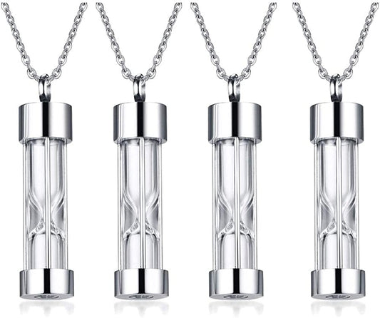 1-5 Pcs Stainless Steel Timeless Hourglass Glass Necklace Charm Cremation Urn Ash Holder Pendant Necklace Keepsake Memorial Jewelry for Men Women with Chain Silver hourglass / 4* pendants