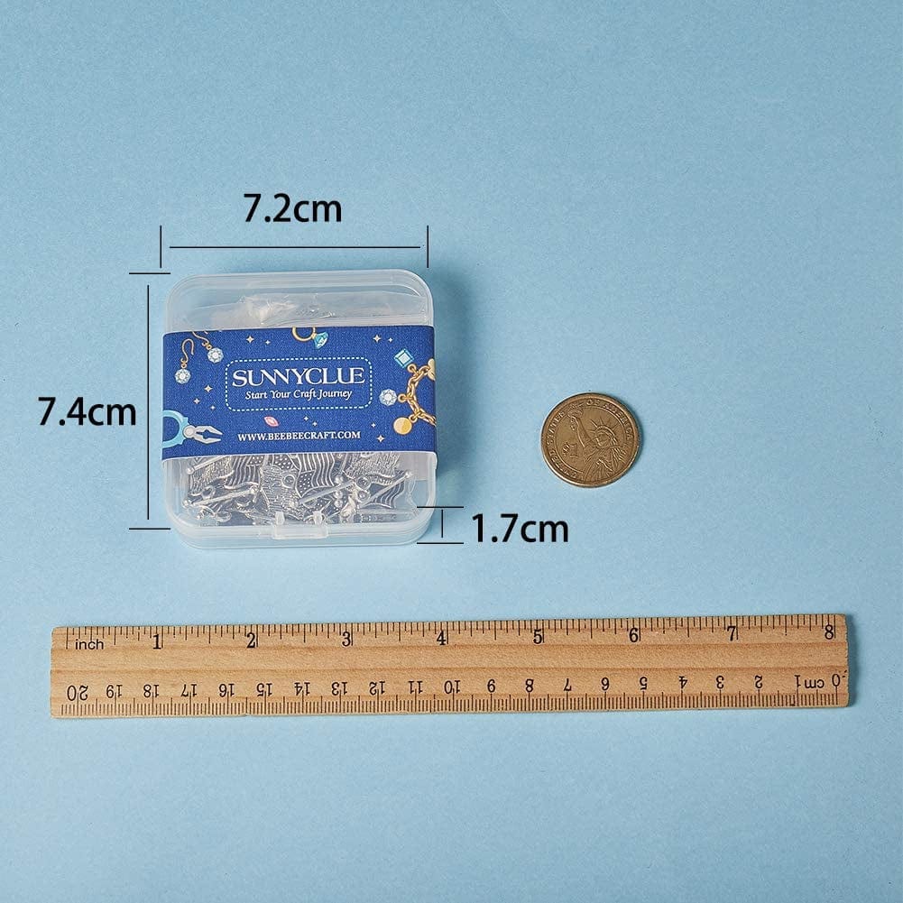 1 Box 100Pcs American Flag Charms Christmas Tree Decor Antique Silver Alloy Charms Pendant Jewelry Making Accessories for DIY Independence Day Necklace Bracelet Supplies Earrings Findings