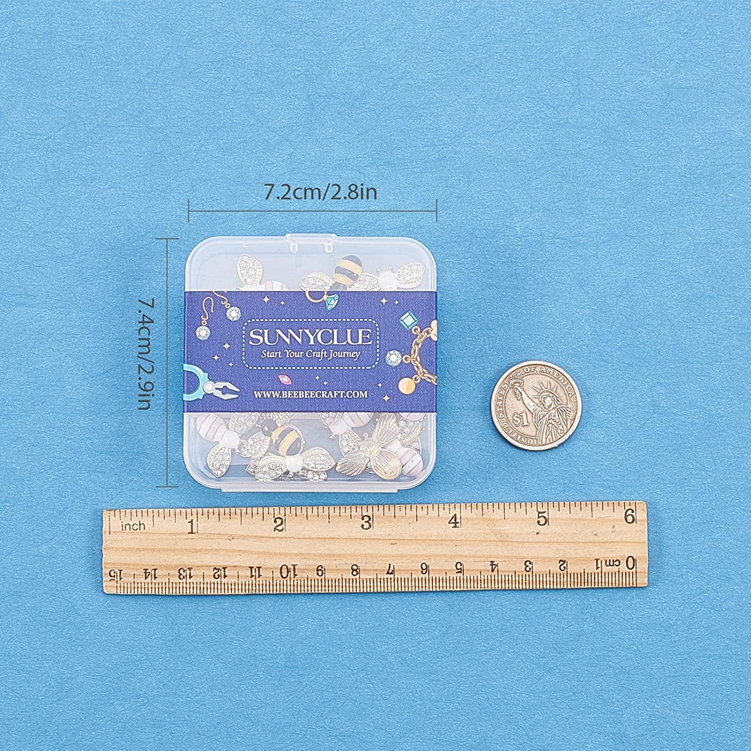 1 Box 20Pcs 2 Colors Bee Charms Pendants Rhinestone Enamel Craft Embellishments Crafting for DIY Handmade Crafts Storage Container