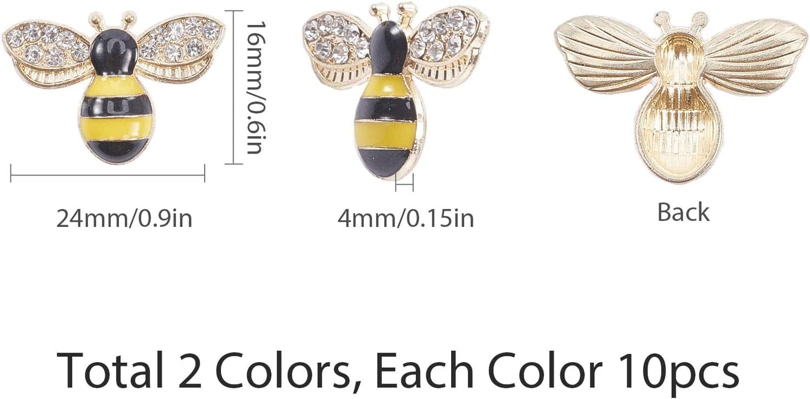 1 Box 20Pcs 2 Colors Bee Charms Pendants Rhinestone Enamel Craft Embellishments Crafting for DIY Handmade Crafts Storage Container