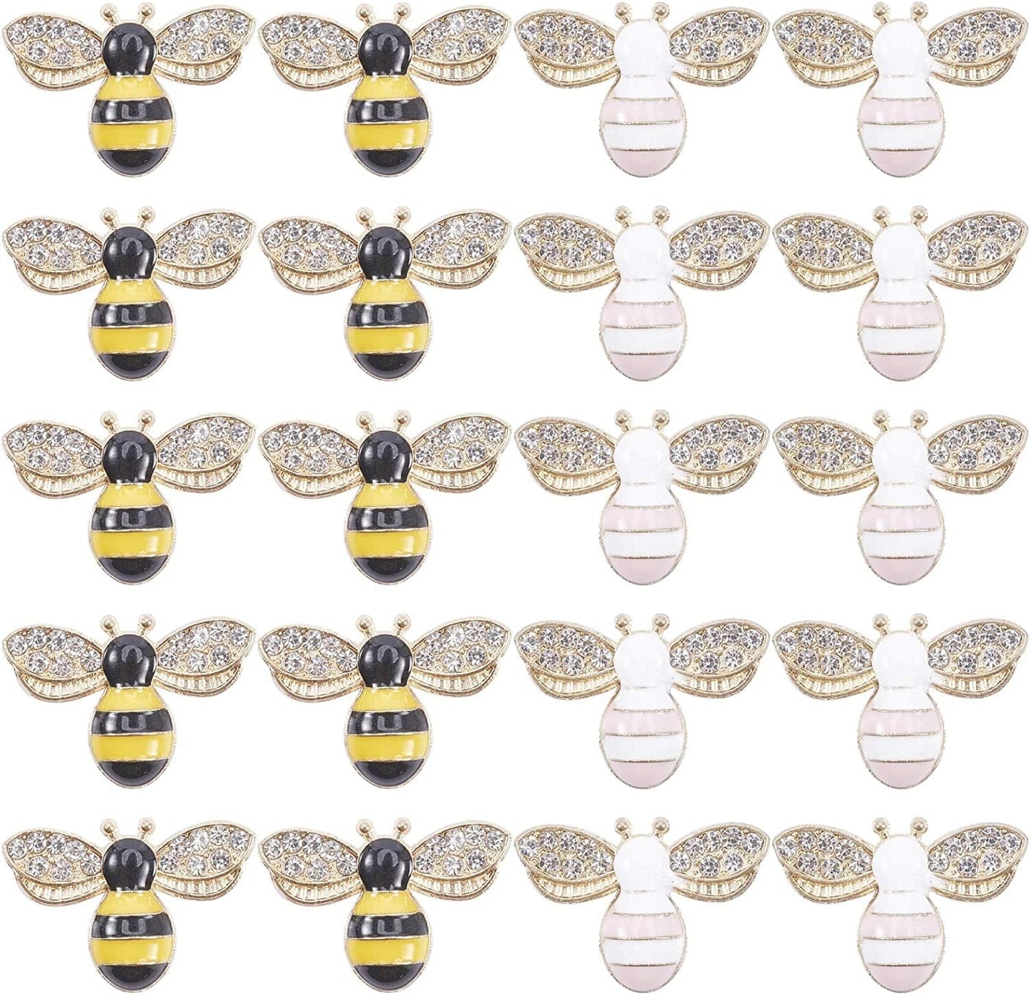 1 Box 20Pcs 2 Colors Bee Charms Pendants Rhinestone Enamel Craft Embellishments Crafting for DIY Handmade Crafts Storage Container