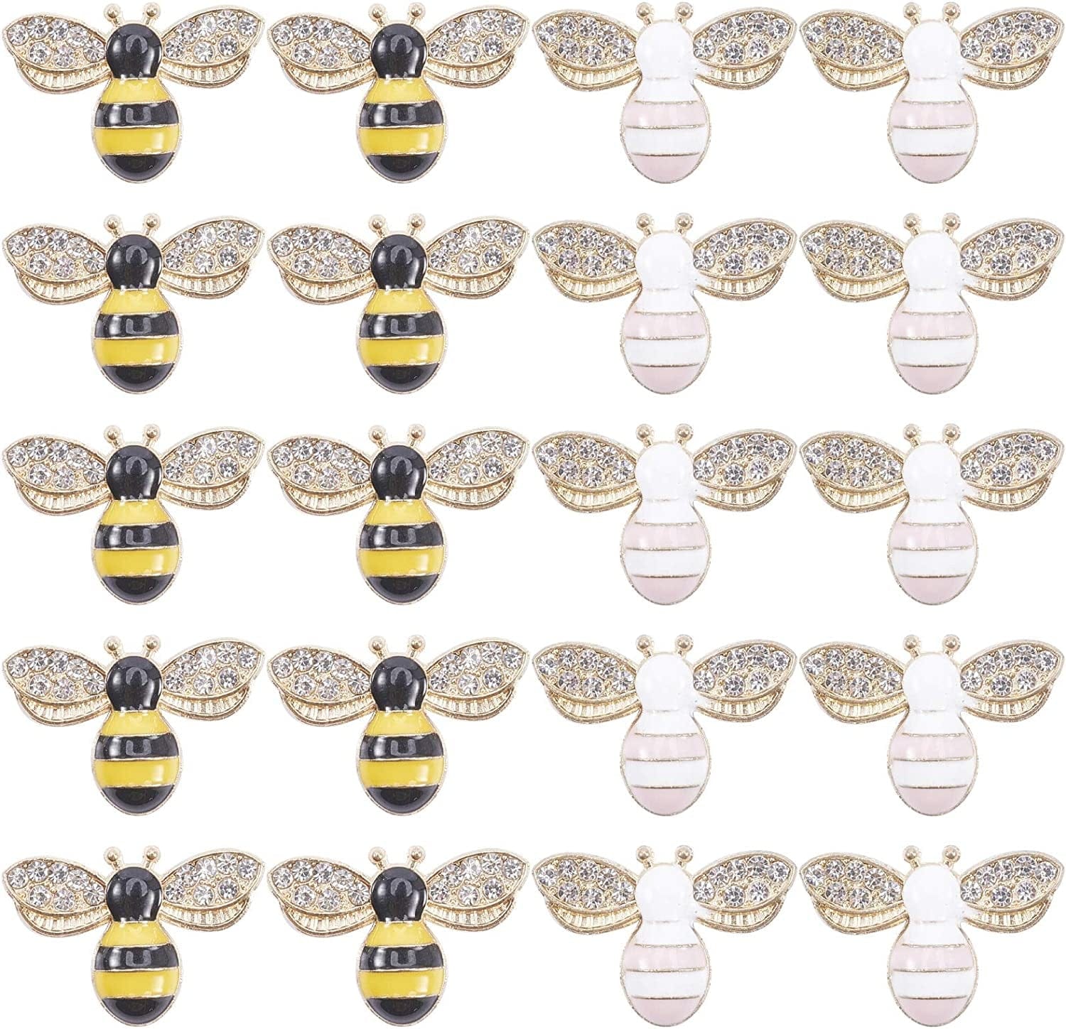 1 Box 20Pcs 2 Colors Bee Charms Pendants Rhinestone Enamel Craft Embellishments Crafting for DIY Handmade Crafts Storage Container