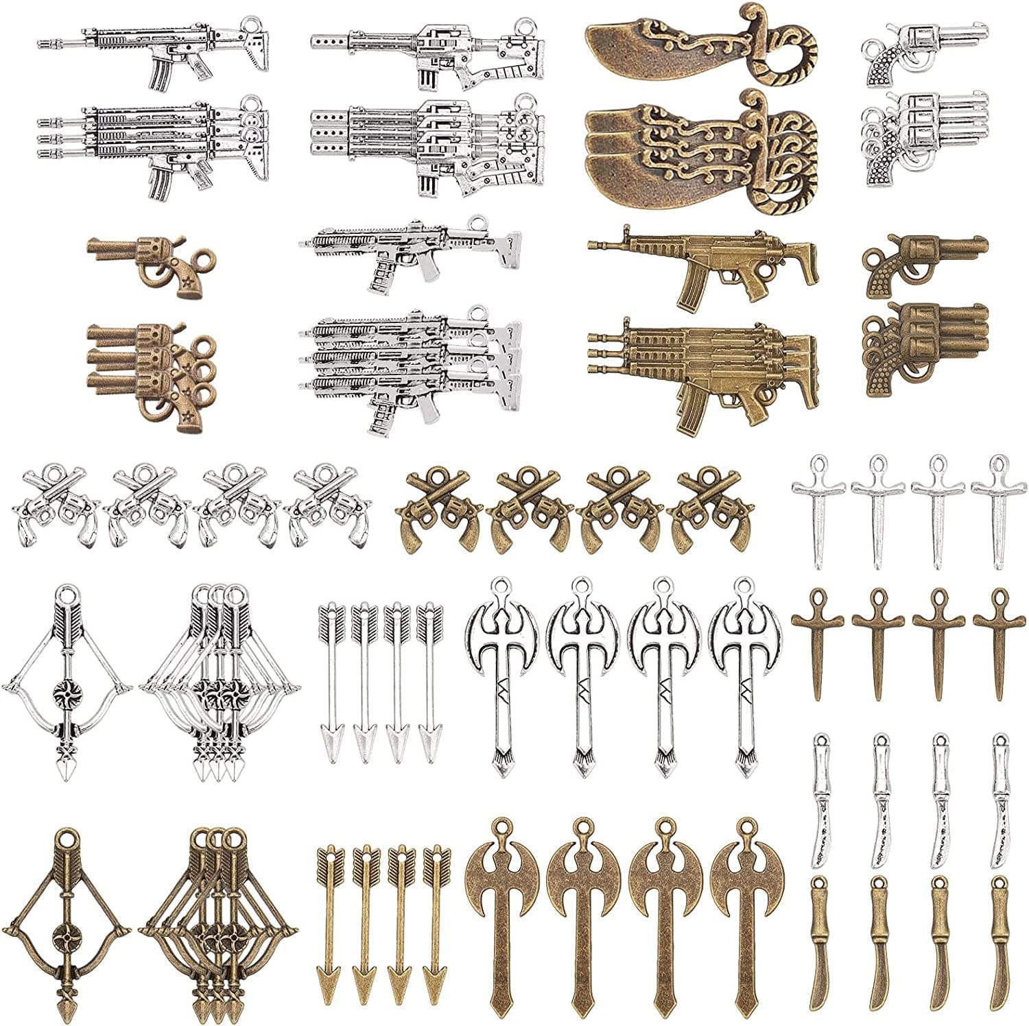 1 Box 40Pcs 10 Styles Gun Pistol Revolver Weapon Charms Pendants Craft Supplies Bow Arrow Charms Pendant for Jewelry Finding Making Accessory for DIY Bracelet 80Pcs